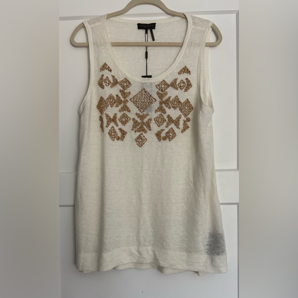 NWT Donna Karan New York Linen Tank with Wooden Beading Large